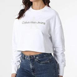 Coupon 🎁 Sweat Crewneck Femme Seasonal Monogram 8751 Blanc de Calvin Klein 🧨