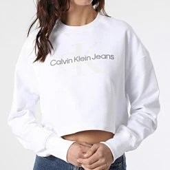 Coupon 🎁 Sweat Crewneck Femme Seasonal Monogram 8751 Blanc de Calvin Klein 🧨 -France Calvin Klein Soldes 2024 calvin klein 303774 J20J218751 YAF 20220215T161045 03