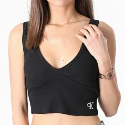 Grosses soldes 🤩 Top Crop Femme 8334 Noir de Calvin Klein 🔔