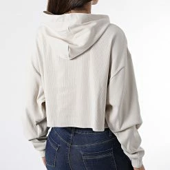 Nouveau ⌛ Sweat Capuche Femme Crop 8697 Beige de Calvin Klein 😍 -France Calvin Klein Soldes 2024 calvin klein 304171 J20J218697 ACF 20220223T152922 04