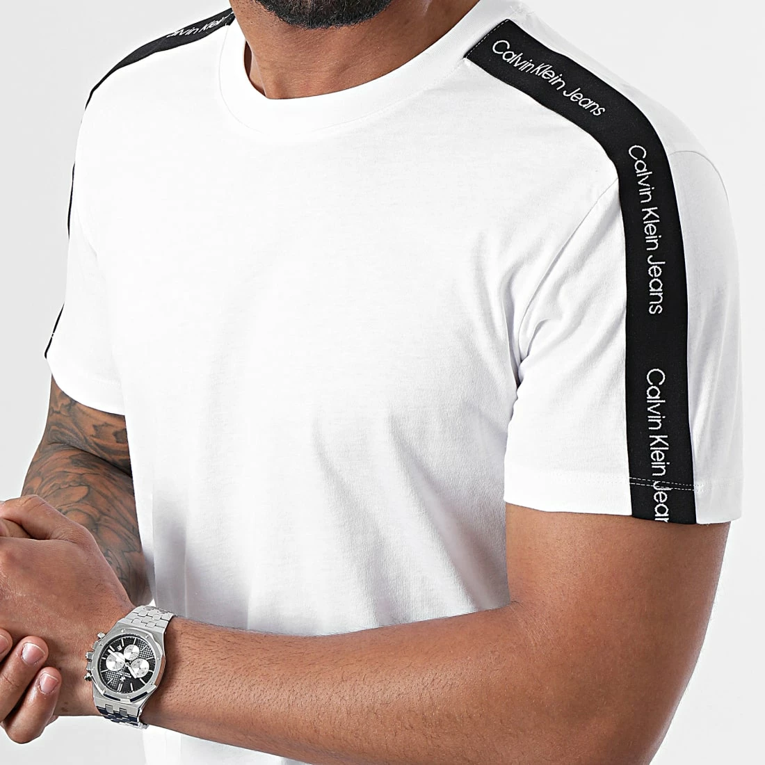 Sortie 👍 Tee 👚 Shirt A Bandes 0616 Blanc de Calvin Klein 👏 2 Sortie 👍 Tee 👚 Shirt A Bandes 0616 Blanc de Calvin Klein 👏 – Image 2