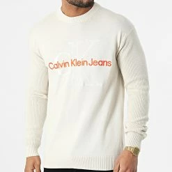 Acheter 🧨 Pull En Maille 0619 Beige de Calvin Klein 🌟
