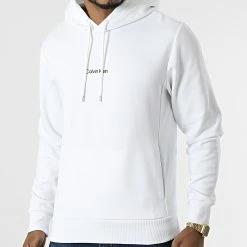 Meilleure affaire ⌛ Sweat Capuche Interlock Micro Logo 9432 Blanc de Calvin Klein 🎁