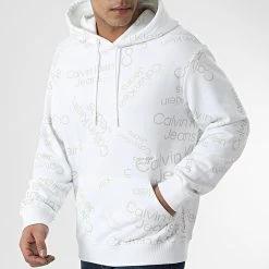 Nouveau 🎁 Sweat Capuche 0030 Blanc de Calvin Klein 🥰 -France Calvin Klein Soldes 2024 calvin klein 307143 J30J320030 YAF 20220307T160255 03