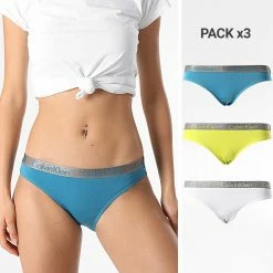Coupon ⌛ Lot De 3 👙 Bikinis Femme QD3561E Bleu Jaune Blanc de Calvin Klein ✨