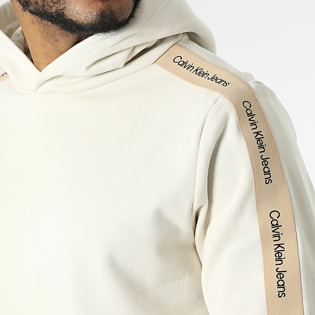 Grosses soldes 🎉 Sweat Capuche A Bandes Contrast Tape 0737 Beige de Calvin Klein ❤️ 2 Grosses soldes 🎉 Sweat Capuche A Bandes Contrast Tape 0737 Beige de Calvin Klein ❤️ – Image 2