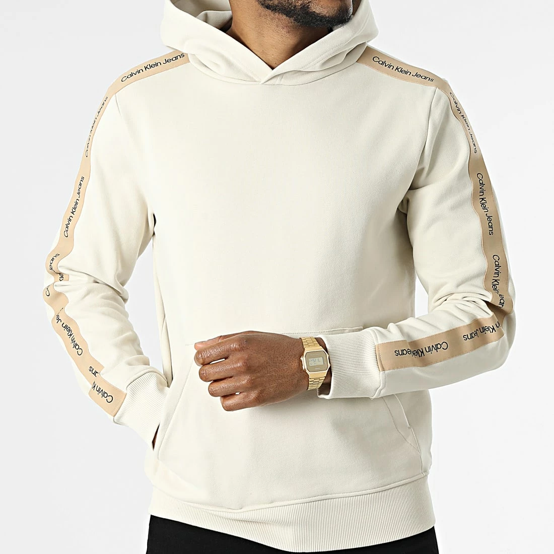 Grosses soldes 🎉 Sweat Capuche A Bandes Contrast Tape 0737 Beige de Calvin Klein ❤️ 3 Grosses soldes 🎉 Sweat Capuche A Bandes Contrast Tape 0737 Beige de Calvin Klein ❤️ – Image 3