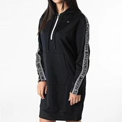 Meilleur prix ✨ Robe Sweat Col Zippé A Bandes Femme 1D902 Noir de Calvin Klein 👍