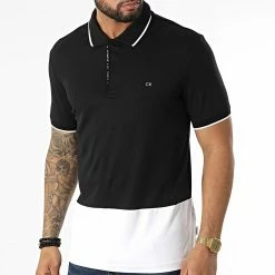 Le moins cher 👍 Polo A Manches Courtes Color Blocking Logo Placket 8734 Blanc Noir de Calvin Klein ⭐