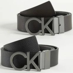 Promo 🎁 Ceinture Réversible Adjustable CK Metal 9258 Noir Marron de Calvin Klein 🎉