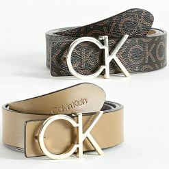 De gros ⭐ Ceinture Femme Réversible Re-Lock 9564 Marron de Calvin Klein 👏