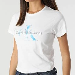Le moins cher 💯 Tee 👕 Shirt Femme 9002 Blanc de Calvin Klein ⭐