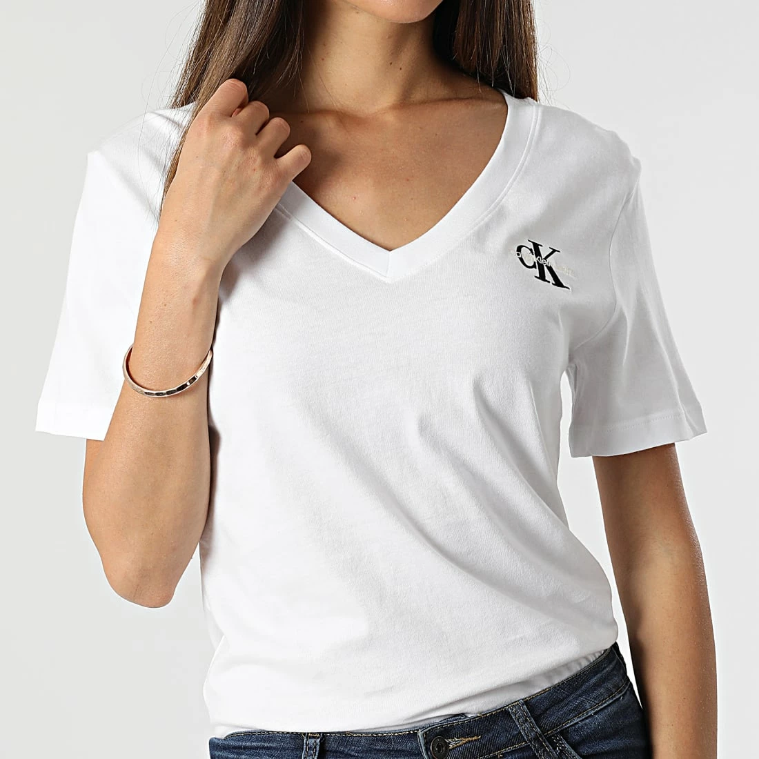 Sortie ❤️ Tee 👚 Shirt Col V Femme 9138 Blanc de Calvin Klein 🎉 1 Sortie ❤️ Tee 👚 Shirt Col V Femme 9138 Blanc de Calvin Klein 🎉