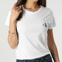 Nouveau 🎁 Lot De 2 Tee 👚 Shirts Slim Femme 9734 Blanc Beige de Calvin Klein 🔥 -France Calvin Klein Soldes 2024 calvin klein 316809 J20J219734 ACF 20220512T160420 03