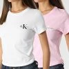 Nouveau 👍 Lot De 2 Tee 👕 Shirts Slim Femme 9734 Blanc Rose de Calvin Klein 😍
