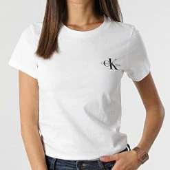 Nouveau 👍 Lot De 2 Tee 👕 Shirts Slim Femme 9734 Blanc Rose de Calvin Klein 😍 -France Calvin Klein Soldes 2024 calvin klein 316810 J20J219734 TOE 20220512T160440 03