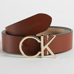 Promo 🎁 Ceinture Femme Re-Lock Logo 9989 Marron de Calvin Klein 🎁