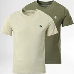 Acheter 🥰 Lot De 2 Tee 👚 Shirts Enfant 1093 Vert Kaki de Calvin Klein 🎉
