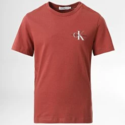 Remise ⭐ Tee 👕 Shirt Enfant Chest Monogram 1231 Rouge de Calvin Klein 🤩