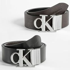 Le moins cher 🎁 Ceinture Réversible Round Mono Plaque 9536 Noir Marron de Calvin Klein 😍