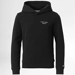 Budget 🥰 Sweat Capuche Enfant Stack Logo 1293 Noir de Calvin Klein ⌛