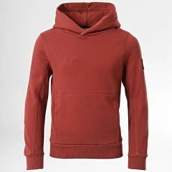 Meilleur prix 😀 Sweat Capuche Enfant Badge Rib 1114 Rouge de Calvin Klein 🤩