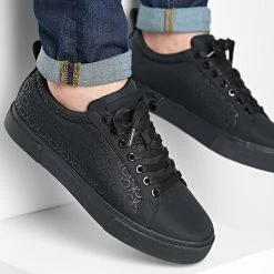 Nouveau 🧨 Baskets Low Top Lace Up Nylon 0645 Black Mono de Calvin Klein 🎉