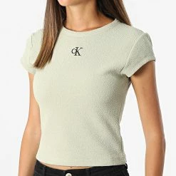 Grosses soldes 😀 Tee 👕 Shirt Femme Crop Slub RIB Fitted 9126 Vert Kaki de Calvin Klein 🔥 -France Calvin Klein Soldes 2024 calvin klein 321180 J20J219126 RB8 20220601T161429 03
