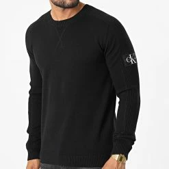 Meilleure vente ⌛ Pull Monogram Badge Texture 1581 Noir de Calvin Klein 💯