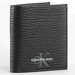 Bon marché 🌟 Portefeuille Mono Textured Trifold 9499 Noir de Calvin Klein 🥰
