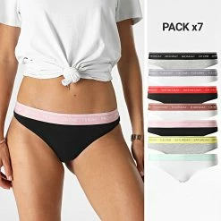 Tout neuf 🧨 Lot De 7 Strings Femme QF5937E Noir Multi de Calvin Klein 🤩