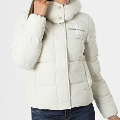 Grosses soldes 🥰 Doudoune Capuche Femme 9007 Beige de Calvin Klein 🧨