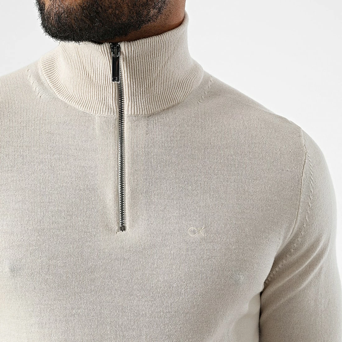 Nouveau ✔️ Sweat Col Montant Zippé Superior Wool 9915 Beige de Calvin Klein 🌟 2 Nouveau ✔️ Sweat Col Montant Zippé Superior Wool 9915 Beige de Calvin Klein 🌟 – Image 2