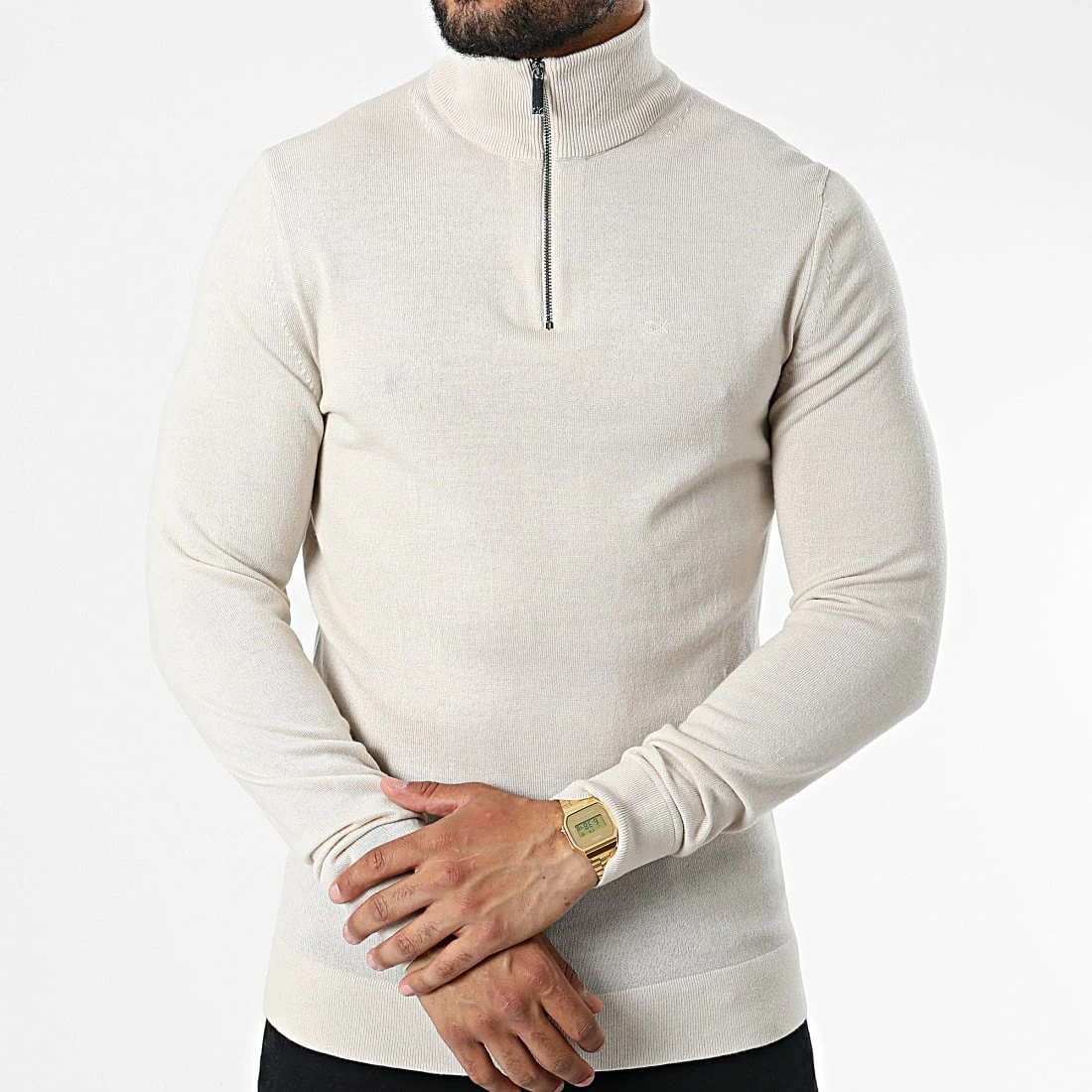 Nouveau ✔️ Sweat Col Montant Zippé Superior Wool 9915 Beige de Calvin Klein 🌟 3 Nouveau ✔️ Sweat Col Montant Zippé Superior Wool 9915 Beige de Calvin Klein 🌟 – Image 3