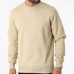 Meilleure affaire 😀 Sweat Crewneck Modern Front Logo 9692 Beige de Calvin Klein 🎁