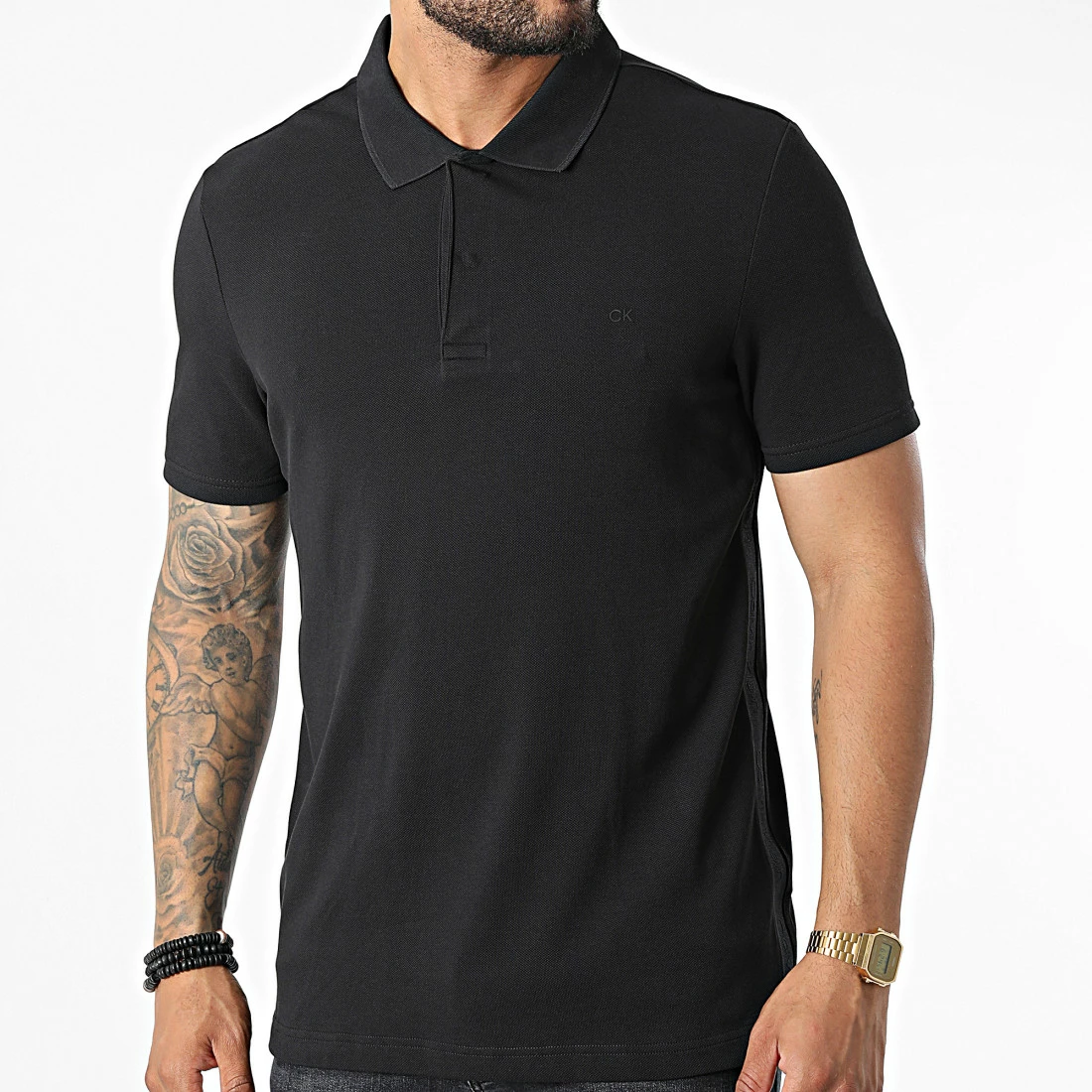 Promo 😀 Polo Manches Courtes A Bandes Elevated Logo 9558 Noir de Calvin Klein 🎁 1 Promo 😀 Polo Manches Courtes A Bandes Elevated Logo 9558 Noir de Calvin Klein 🎁