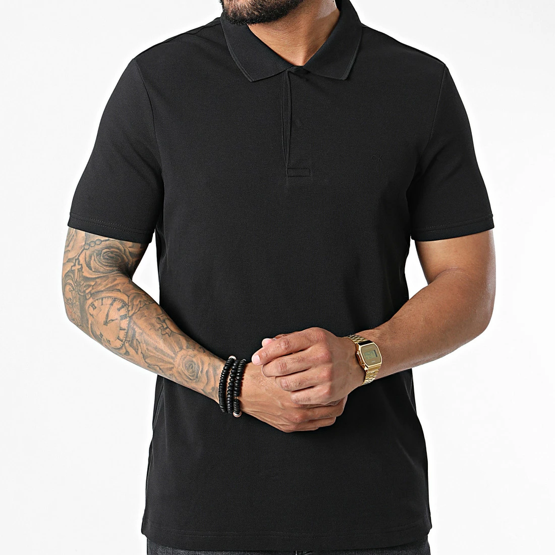 Promo 😀 Polo Manches Courtes A Bandes Elevated Logo 9558 Noir de Calvin Klein 🎁 3 Promo 😀 Polo Manches Courtes A Bandes Elevated Logo 9558 Noir de Calvin Klein 🎁 – Image 3