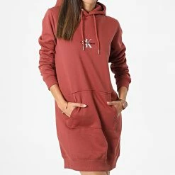 Budget 🔥 Robe Sweat Capuche Femme Monogram 9930 Brique de Calvin Klein 😀