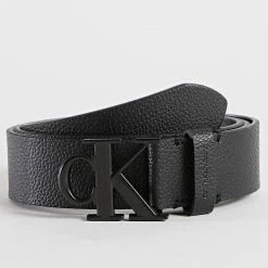 Promo ✨ Ceinture Round Mono Plaque 9883 Noir de Calvin Klein 😀