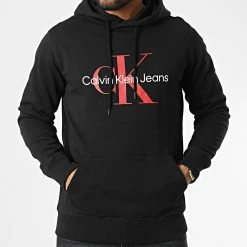 Offres 🥰 Sweat Capuche Seasonal Monogram 0805 Noir de Calvin Klein ⭐