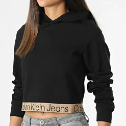 Vente flash 🎁 Sweat Capuche Femme Crop 9904 Noir de Calvin Klein 🤩 -France Calvin Klein Soldes 2024 calvin klein 328305 J20J219904 BEH 20220810T135333 03