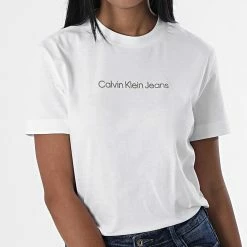 Vente flash 🥰 Tee 👕 Shirt Femme Shrunken Institutional 9918 Blanc de Calvin Klein 🔥