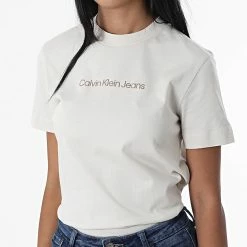 Le moins cher ⌛ Tee 👚 Shirt Femme 9918 Beige de Calvin Klein 🎁 -France Calvin Klein Soldes 2024 calvin klein 328309 J20J219918 ACF 20220802T161216 03