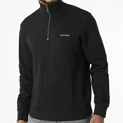 Acheter ⭐ Sweat Col Zippé Micro Logo 9714 Noir de Calvin Klein 🧨