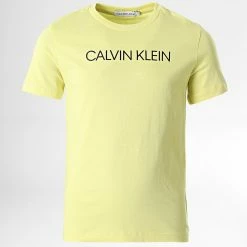 Remise 🎁 Tee 👕 Shirt Enfant Institutional 0297 Jaune de Calvin Klein ⭐
