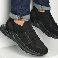 Coupon 🥰 Baskets Low Top Lace Up Leather 0616 Triple Black de Calvin Klein 🥰