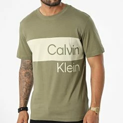 Sortie 🎉 Tee 👕 Shirt Institutional Blocking 0882 Vert Kaki de Calvin Klein 🔔