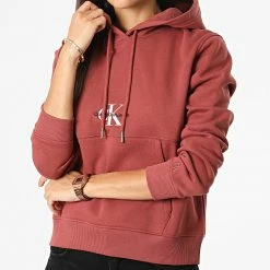 Top 10 ⌛ Sweat Capuche Femme Monologo 8983 Rouge Brique de Calvin Klein 🤩
