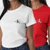 Meilleure vente 👏 Lot De 2 Tee 👚 Shirts Femme 9734 Blanc Rouge de Calvin Klein ✔️