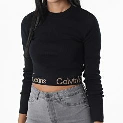 Grosses soldes 🌟 Sweat Crewneck Femme Waist Logo Intarsia 9787 Noir de Calvin Klein 😍 -France Calvin Klein Soldes 2024 calvin klein 329875 J20J219787 BEH 20220803T155826 03